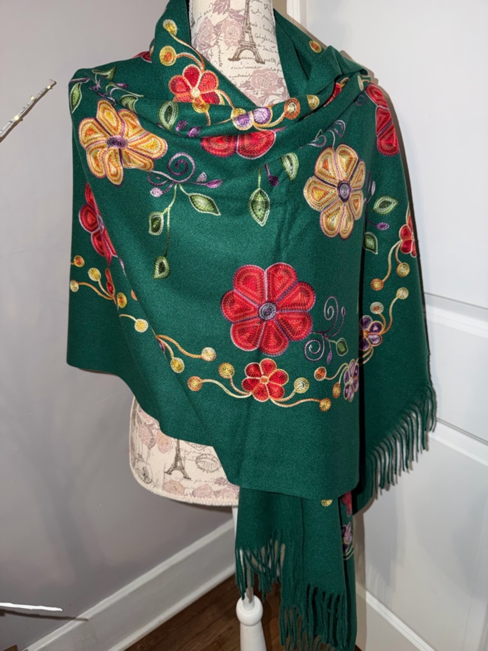 Peruvian Floral Embroidered Wool Scarf/ Pashmina #2
